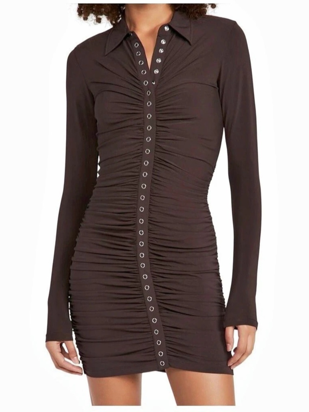 A.L.C Ruched Long Sleeve Mini Dress in Brown Like New